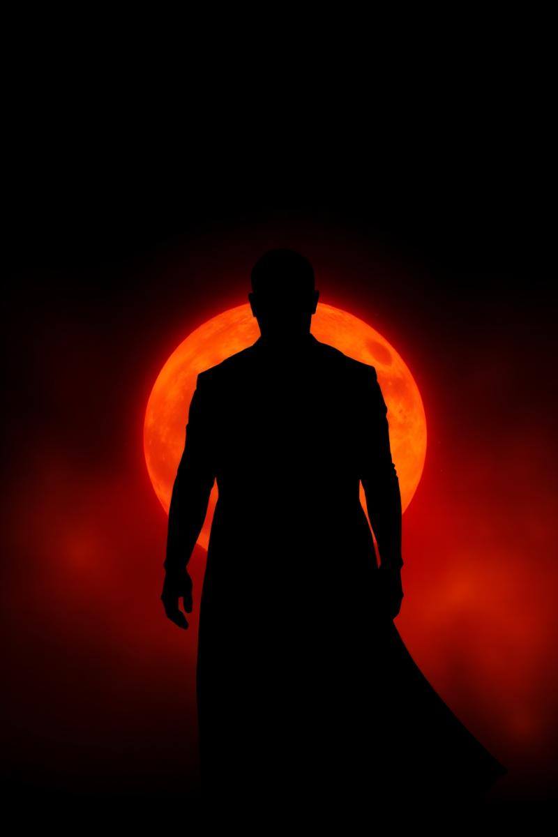 Placeholder key art: silhouette against a burning sun